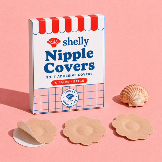 Shelly Nipple Covers box with beige flower-shaped covers