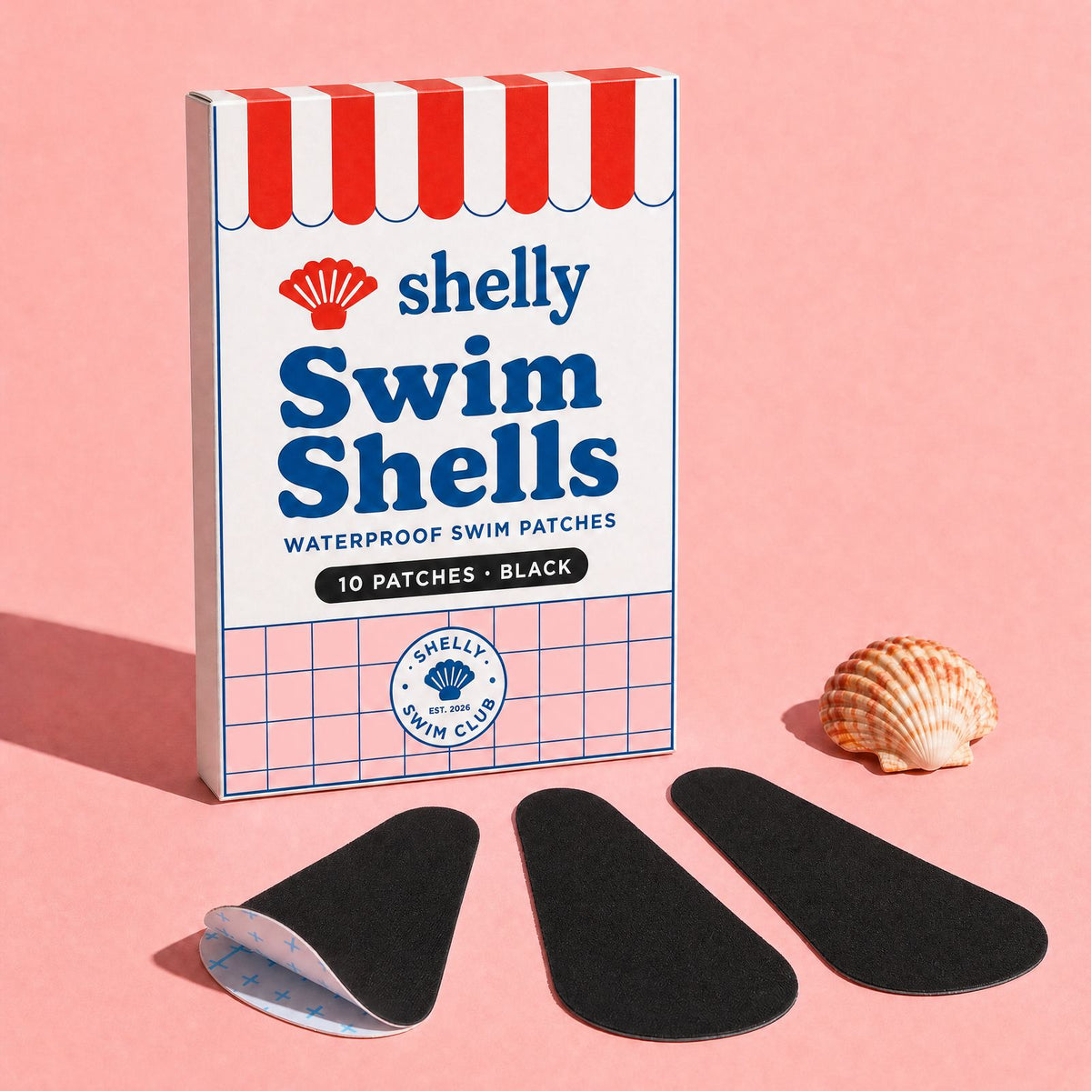 Shelly Swim Shells box with black swim patches